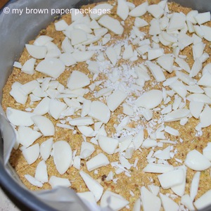 White chocolate sprinkled over base