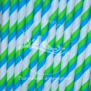 Paper Straws Green Blue Stripe